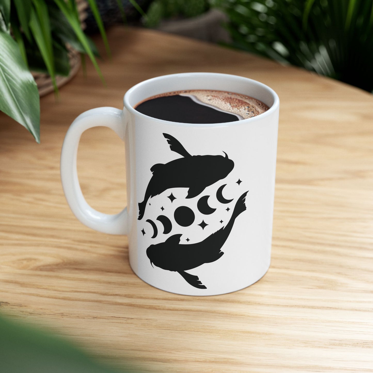Koi Fish Moon Phase Ceramic Mug, (11oz, 15oz)