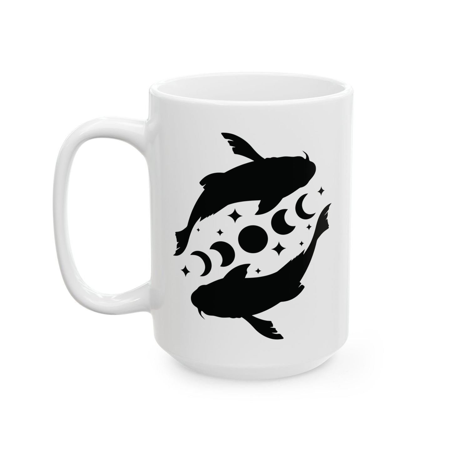 Koi Fish Moon Phase Ceramic Mug, (11oz, 15oz)