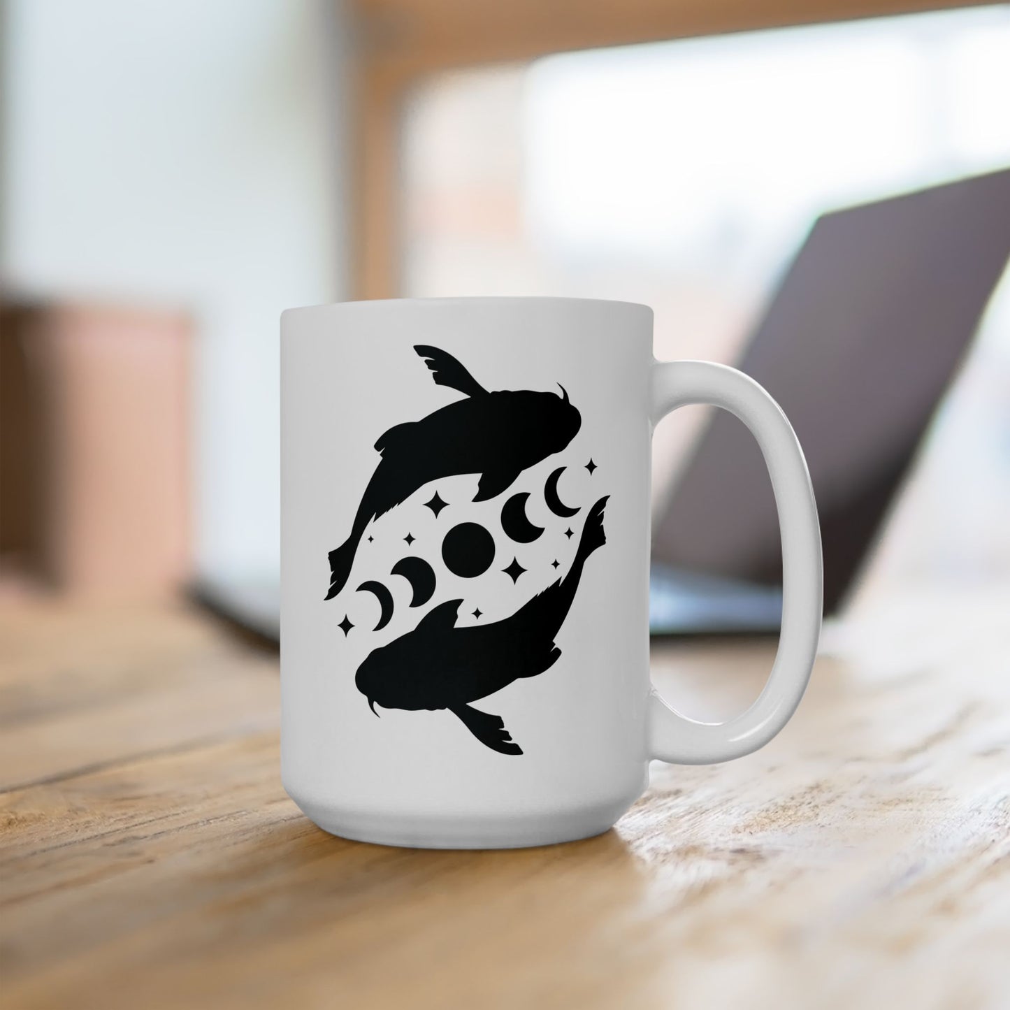 Koi Fish Moon Phase Ceramic Mug, (11oz, 15oz)